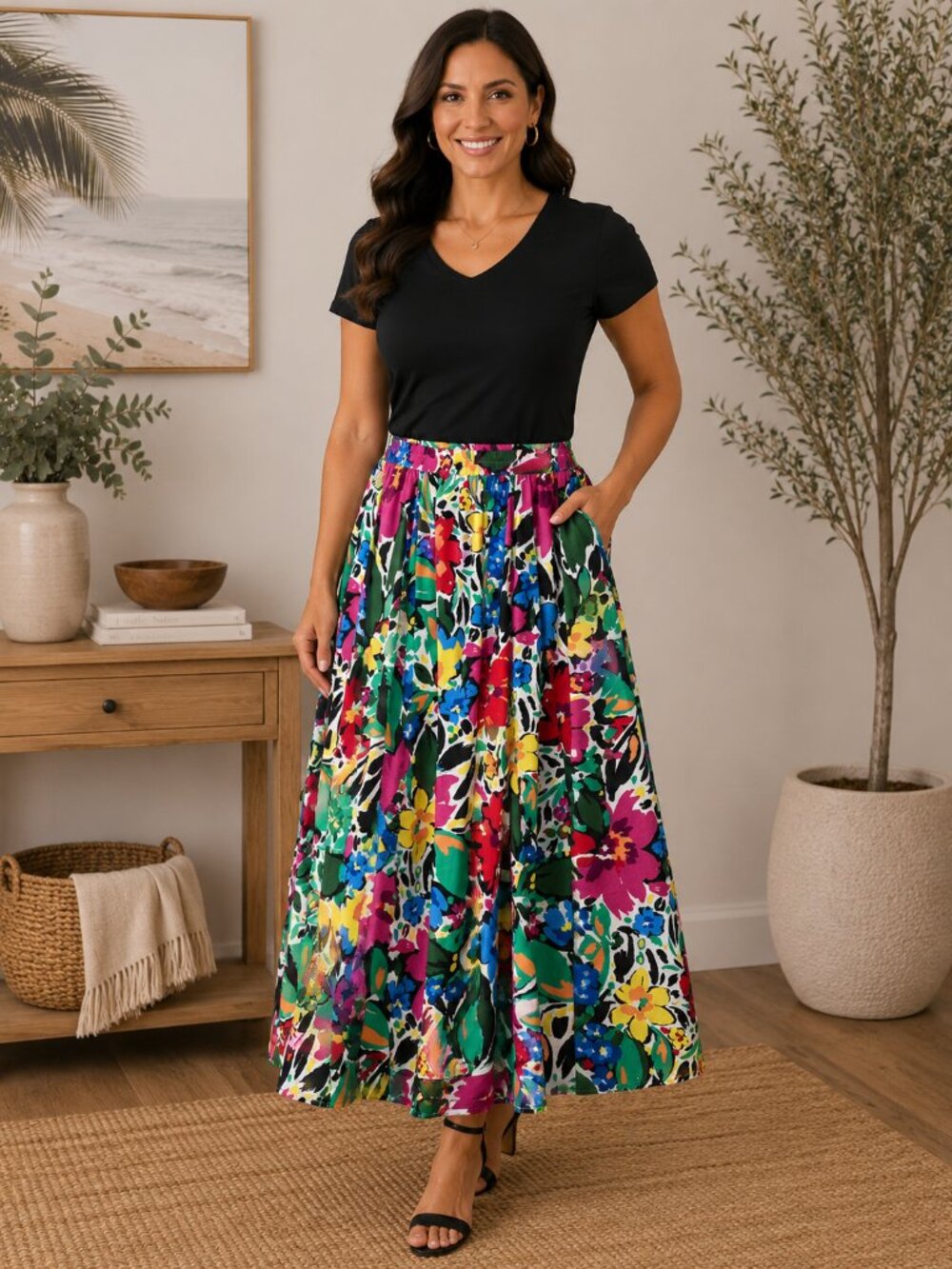 HER Destiny Women Multi Colored Floral Maxi Skirt